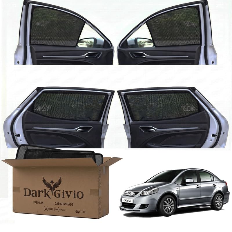 Image of Car Window Sun Shade Protector for SX 4 | Exact Fit Non-Magnetic Half Cut Sunshade (Set of 4 /6) | UV Blocker Side Window Car Curtains & Interior Accessory