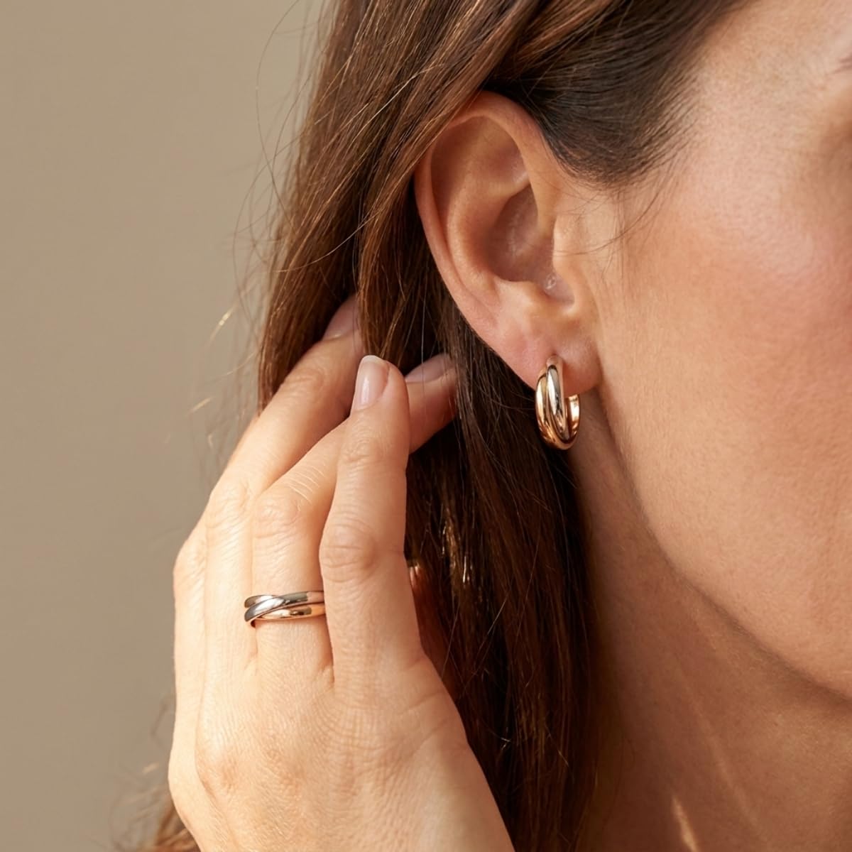 Viceroy Pendientes Air para Mujer de Acero Inoxidable en Tres Tonos - Diseño de Aros Entrelazados - Combinación Plata, Dorado y Rosado