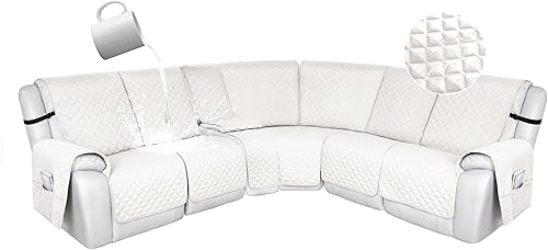 Miniatura 14 de HDCAXKJ 100% Fundas impermeables para sofá seccional reclinable en forma de L, funda de sofá reclinable acolchada lavable, fundas de esquina para