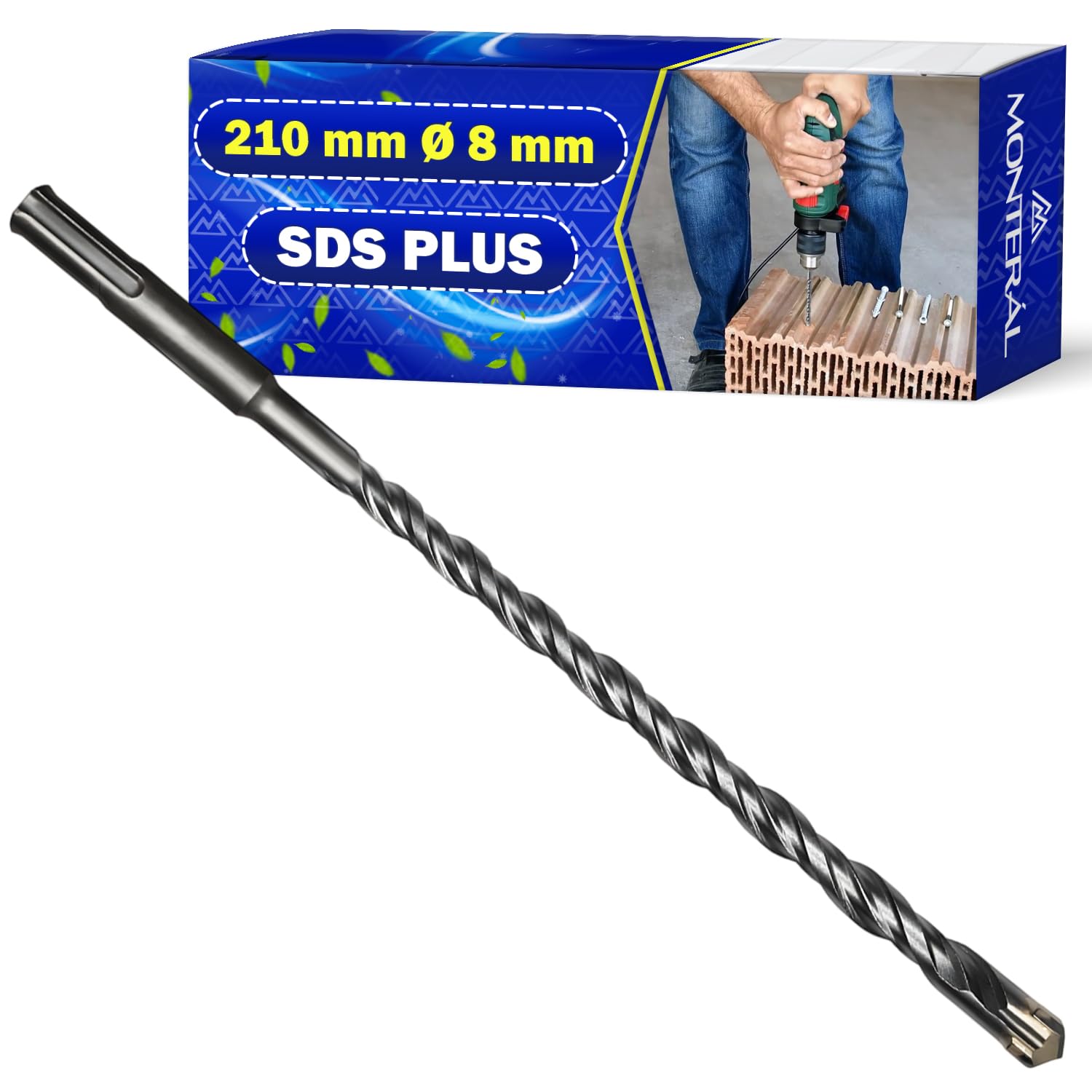SDS Plus Concrete Drill Bit Ø 8 mm x 210 mm Made of Steel and Tungsten Carbide - Concrete Drill Bit Can Be Used for Brick Walls Stone Reinforced Concrete - MONTERAL