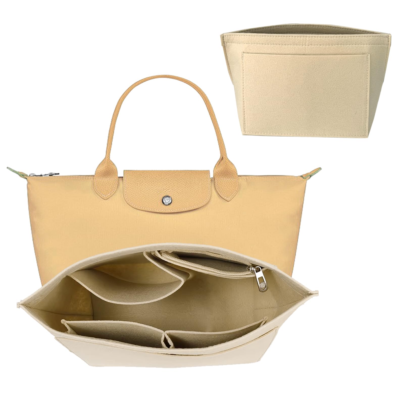 APMGONT Organizer für Longchamp Tasche, klappbar Geldbörse Organizer für Tasche, Filz-Geldbörsen-organizer-Einsatz, für Longchamp Le Handtascheneinsatz (beige, L)
