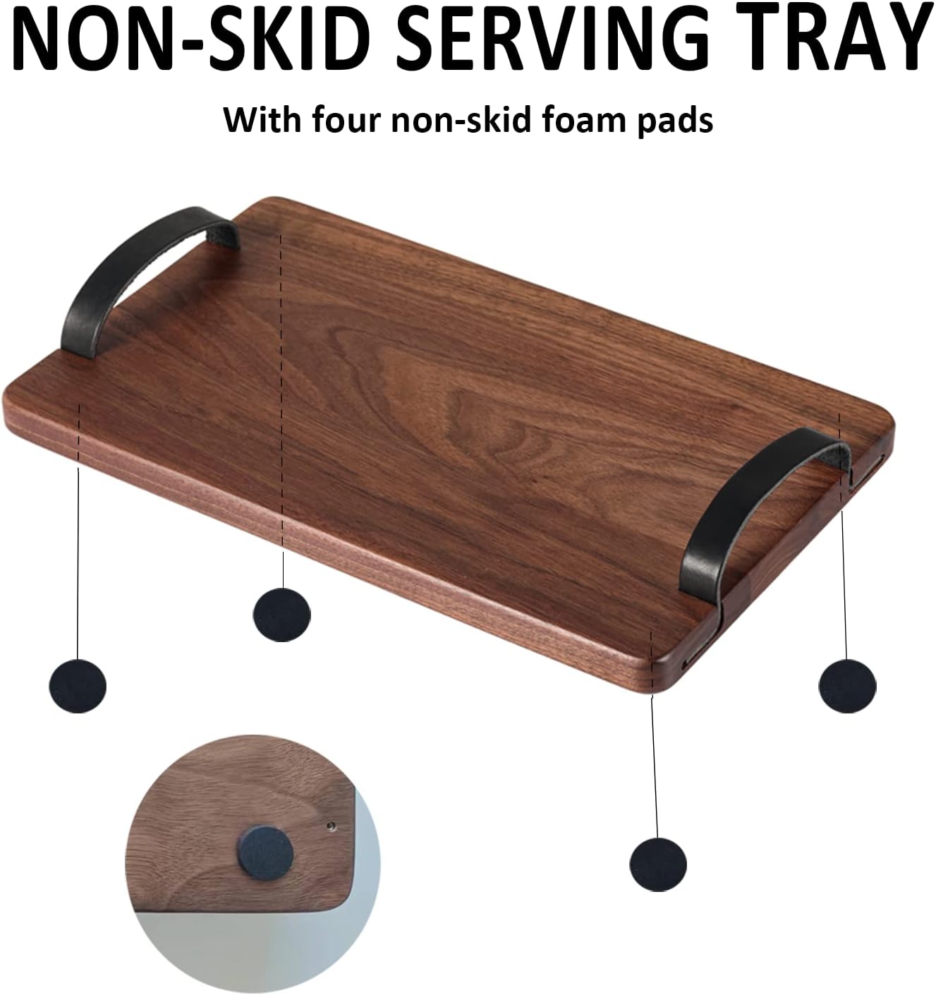 Muso Wood Wooden Serving Tray, Solid Natural Wood Tray with Leather Handles, Wooden Board for Food, Cheese&Charcuterie, Decorative Serving Platter for Party (Walnut)
