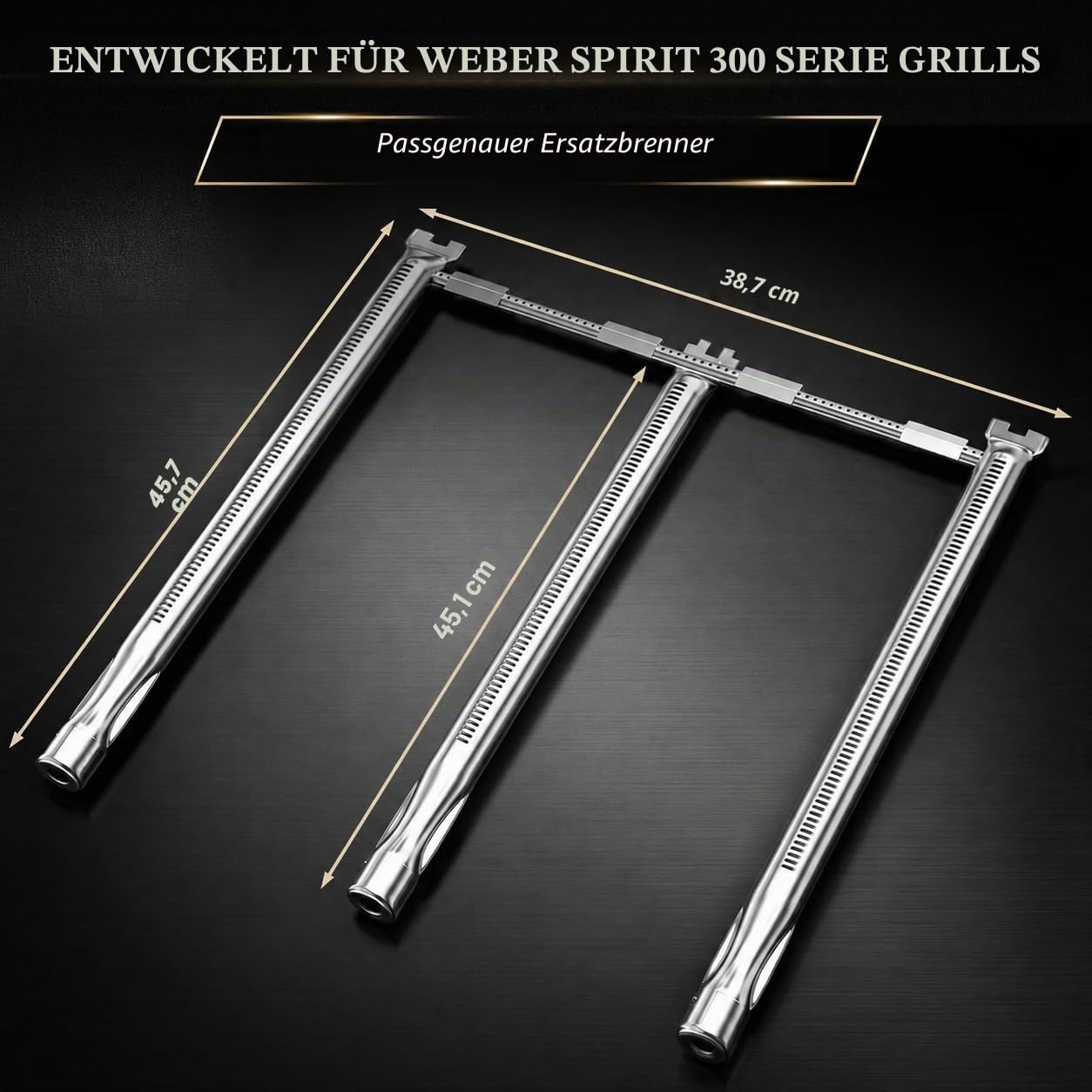 QuliMetal 69787 Brennerrohr für Weber Spirit 300, GS4 Grill-Ersatzteil für Spirit 3-Brenner Grills, passend für Spirit E/S-310 E/S-330 (ab 2013), 45,7 cm SUS304 Brenner für Weber Spirit II E-310