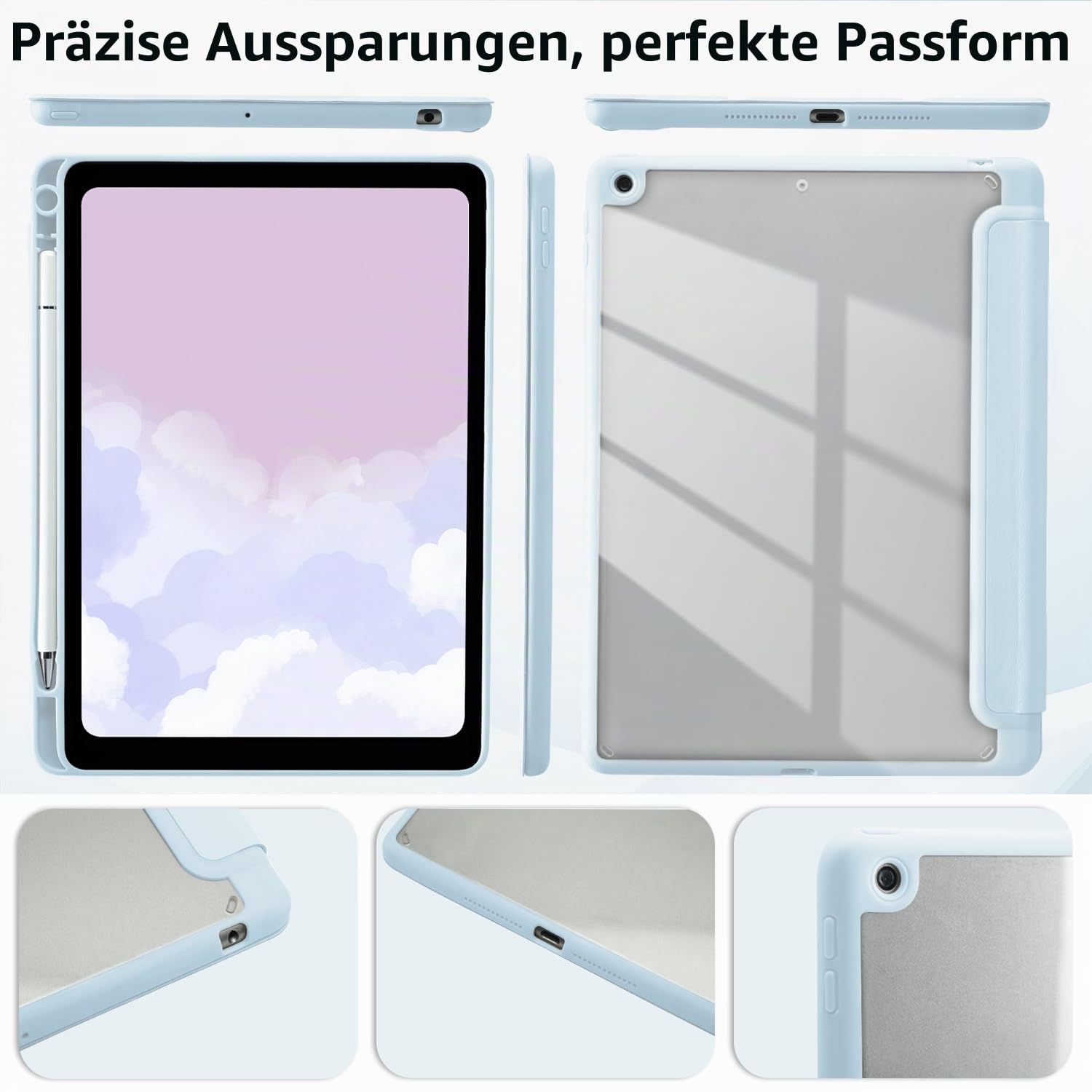 Cartoon-Pinguin-Schutzhülle für iPad A16 11. Generation 2025 11 Zoll / iPad 10. Generation 2022, 27,7 cm (11 Zoll), mit Stifthalter, faltbar, blaues Leder, niedlich, transparent