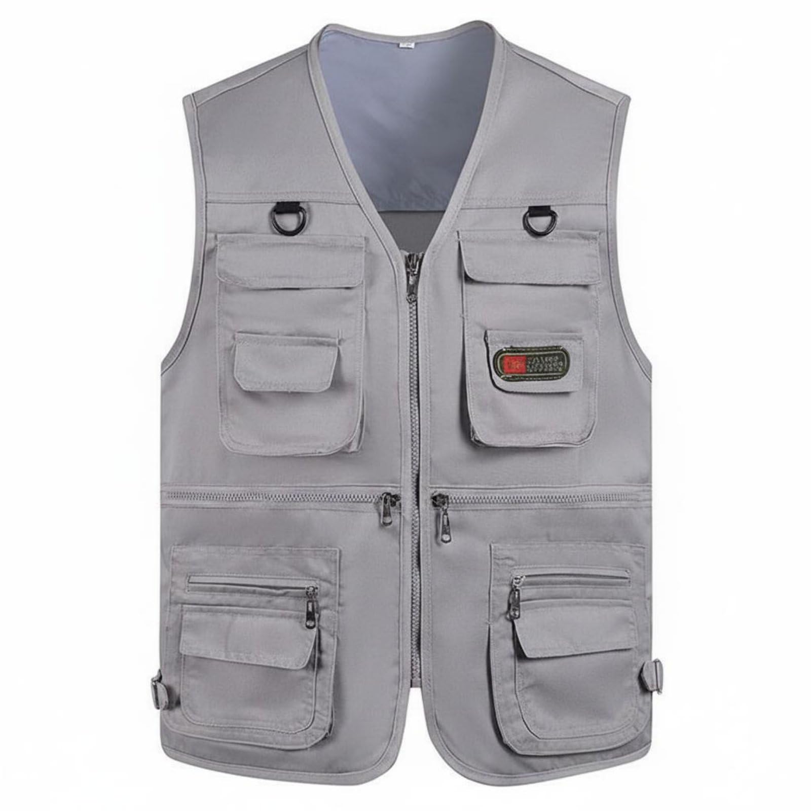 HEAVENGLOW Loose Fit Multi-Pocket Fishing Vest Plus Photographer's Travel Vest Lightweight Outdoor Work Gilet Zipper Closure for Fishermen, Photographers, Hiking, Gray, 3XL-image-19