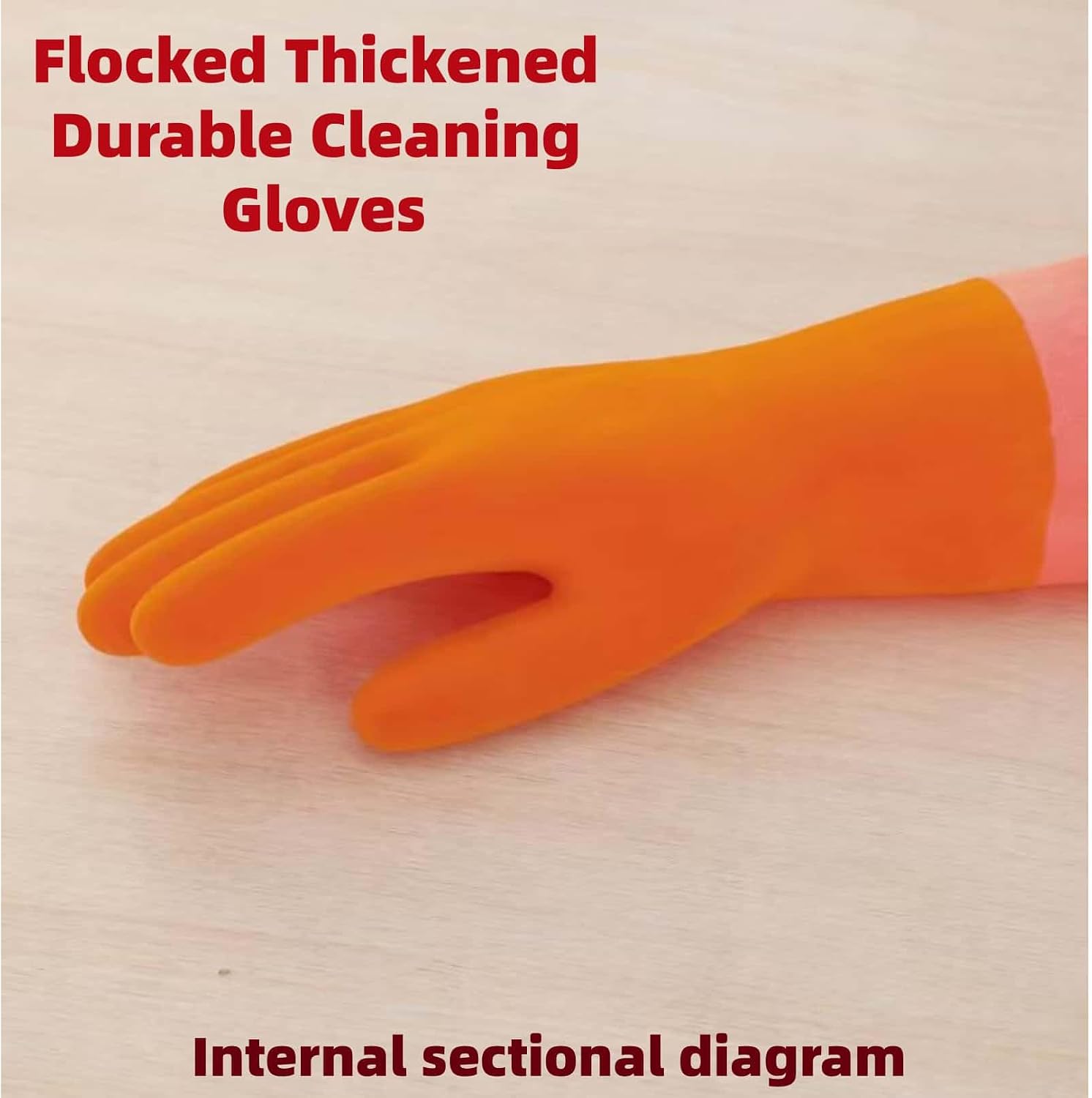Long Flocked Rubber Household Cleaning Gloves Red Reusable image 3