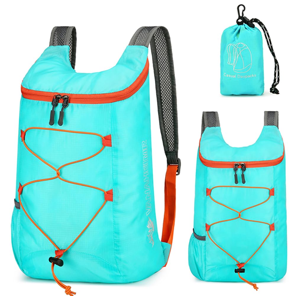 Fiorky Men's Lake Blue Ultra Lightweight Foldable Backpack: 10L Portable Backpack Mountaineering Bag For Wo, Splashproof Travel Daypack For Outdoor Sport Biking Hiking Climbing Cycling Knapsack