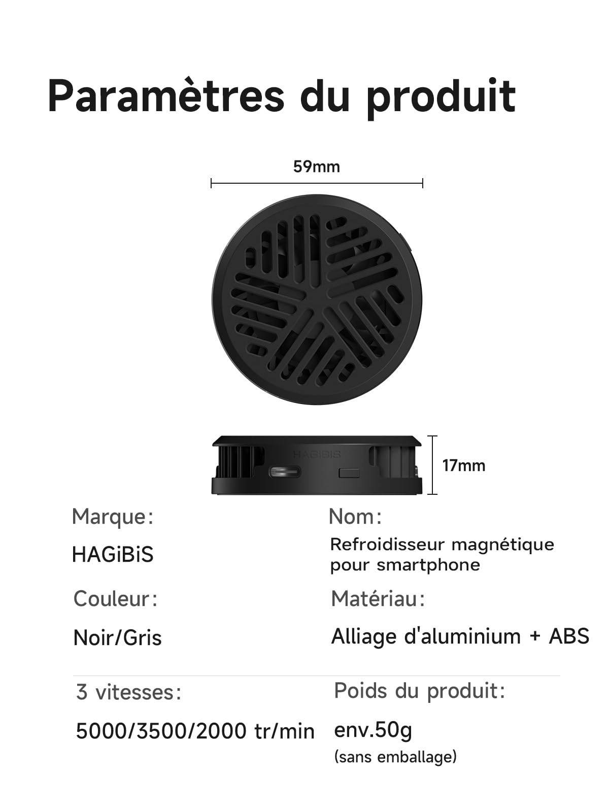 Hagibis Refroidisseur Smartphone Magnetique Ventilateur Radiateur Noir | Refroidissement semi-conducteur ultra rapide pour jeux et live. Design magnétique fin, ultra silencieux avec 3 vitesses.