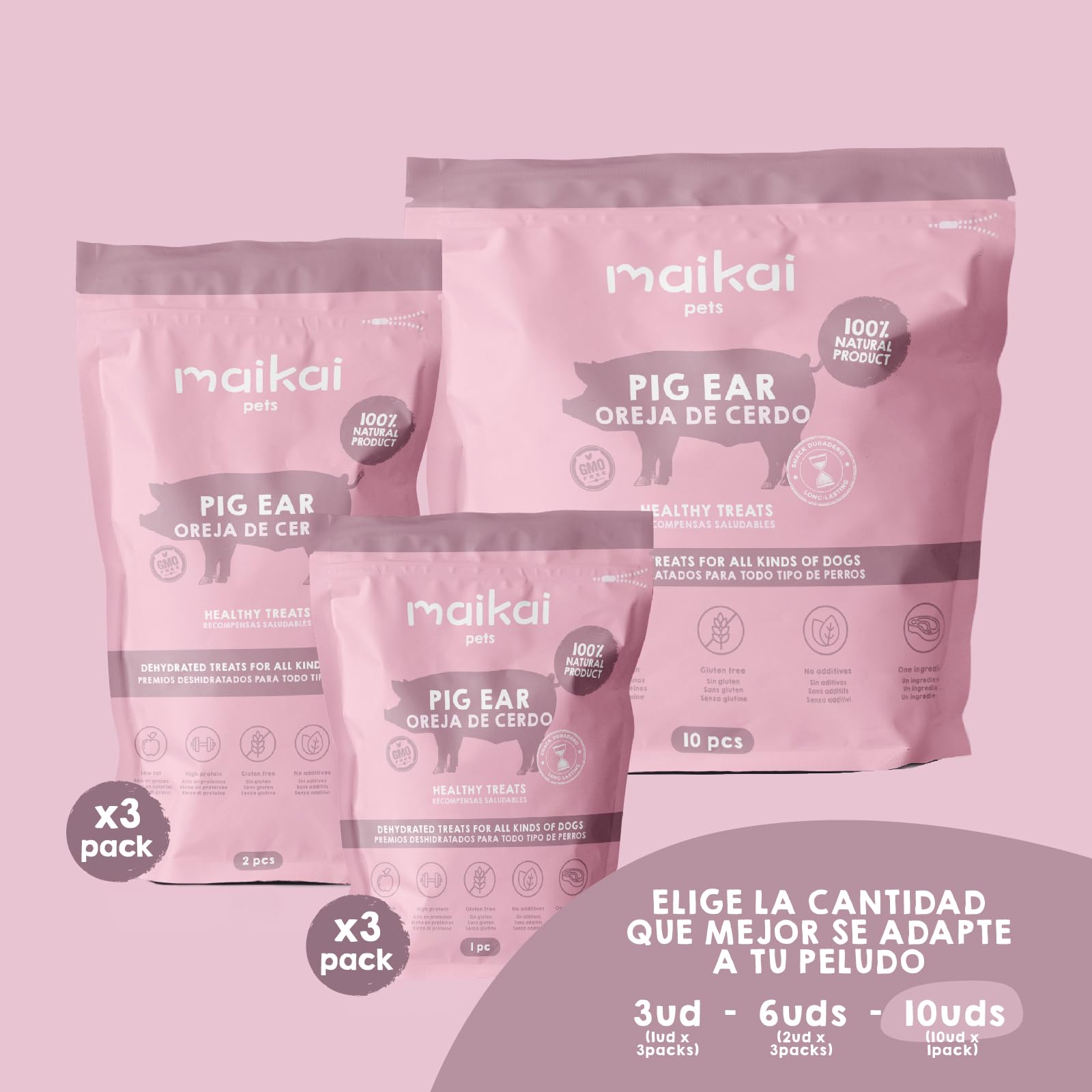 MAIKAI Pack 10 Orejas de Cerdo para Perros Golosinas Naturales para Perros Snacks 100% Naturales y Mordedor Natural Alternativa a Huesos Premios Saludables para Perros