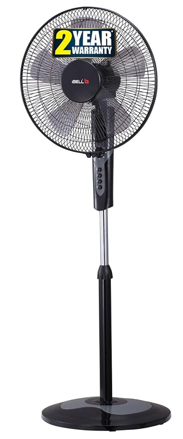 IBELL CHROME10 Pedestal Fan 5 Leaf with Timer, High Speed motor - Black