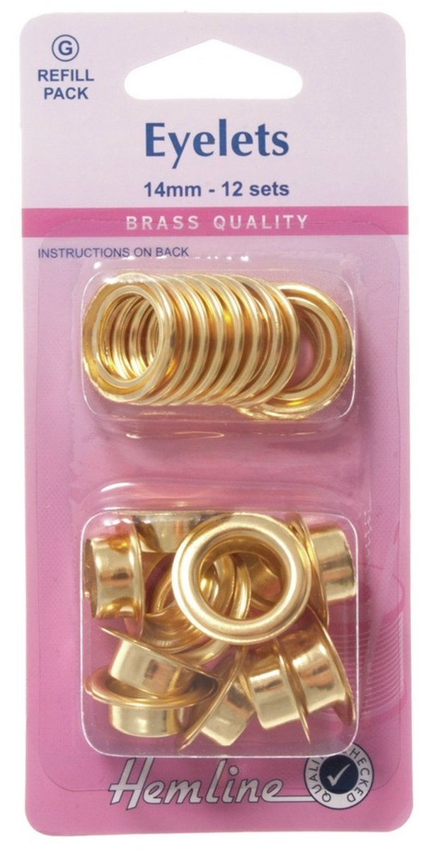 Hemline Gold Brass Eyelet Refill Pack 14mm (12 Sets) Washers & Eyelets mm H438PR.14.G