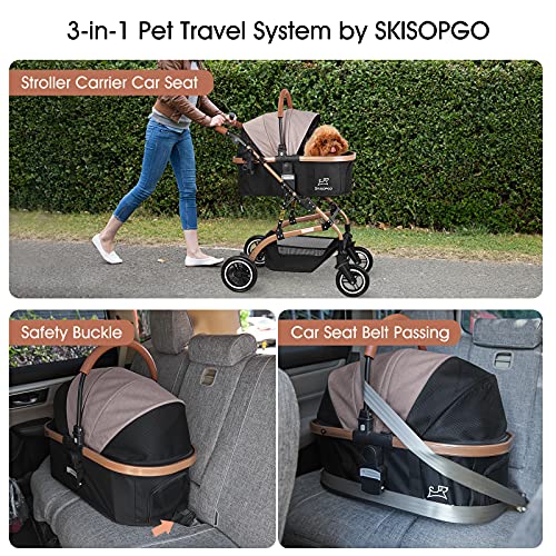 SKISOPGO 3-in-1 Pet Strollers for Small Medium Dogs Cat with Detachable Carrier Foldable Travel Pet Gear Stroller (Khaki… - Image 3