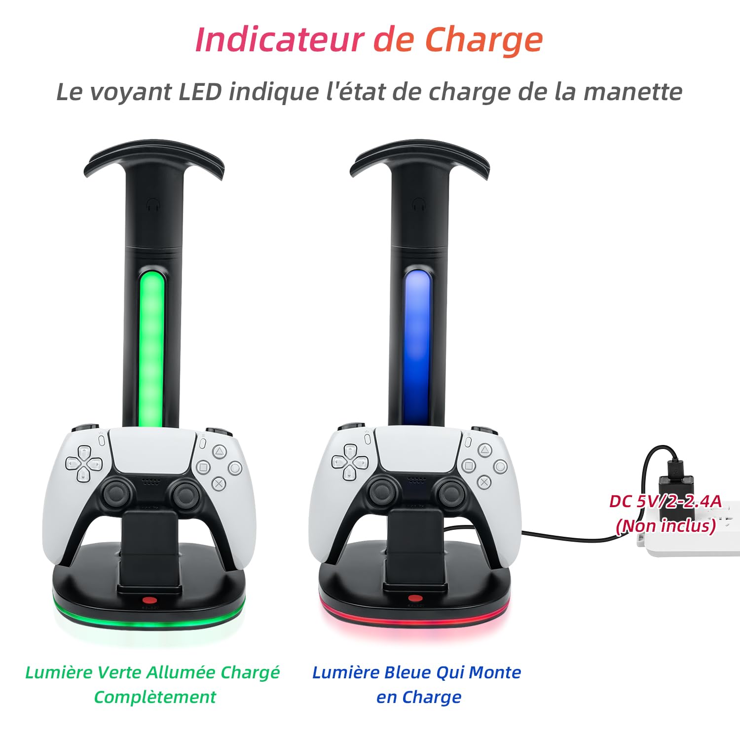 Mcbazel Station de Charge pour Manettes PS5 DualSense, Support pour Casques sans Fil, avec Éclairage RGB Polyvalent, Compatible avec la Console PS5