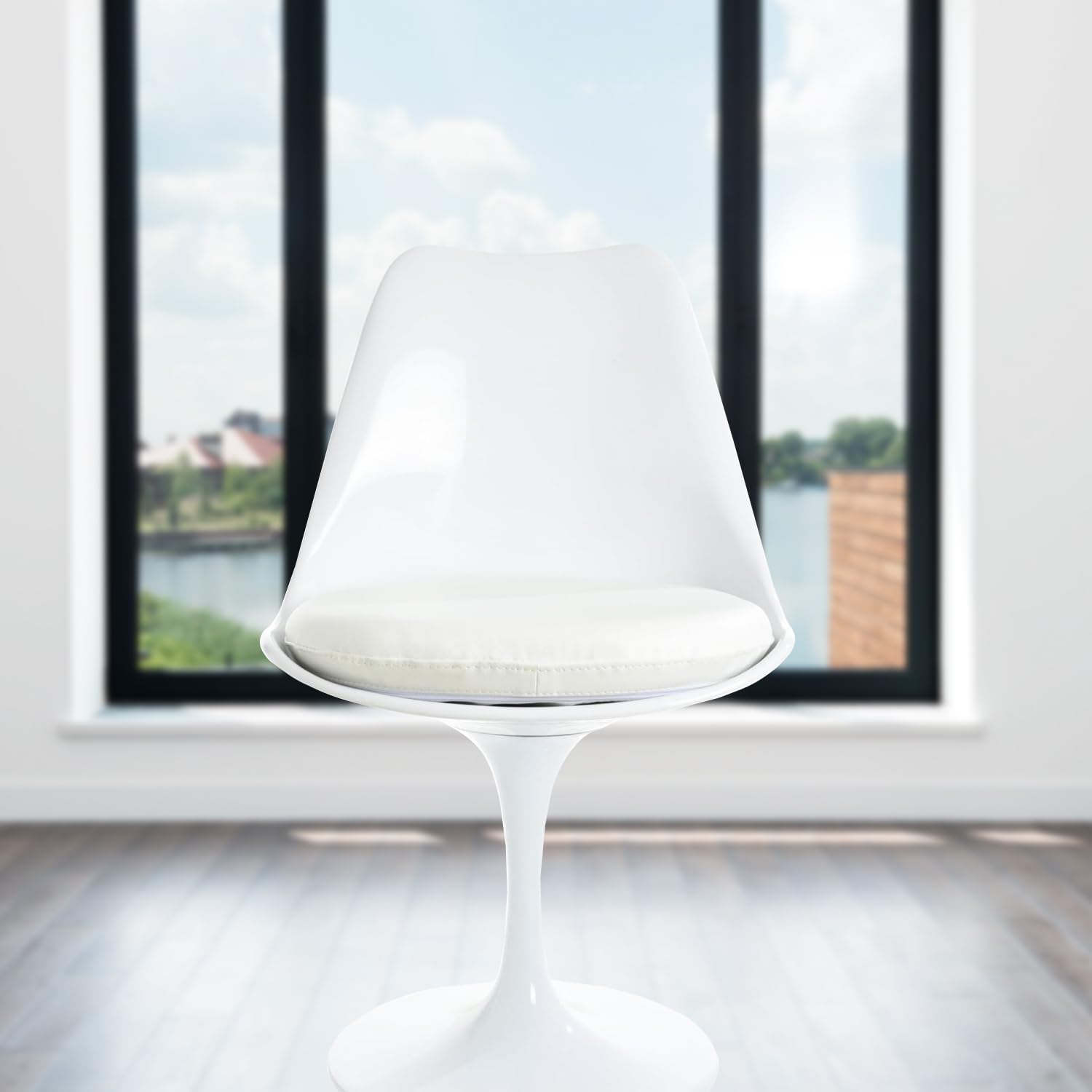 Fusion Living Sedia Lucida - Cuscino in PU - Sedie da Pranzo Moderne, da Cucina o da Ufficio - Bianco con Cuscino bianco