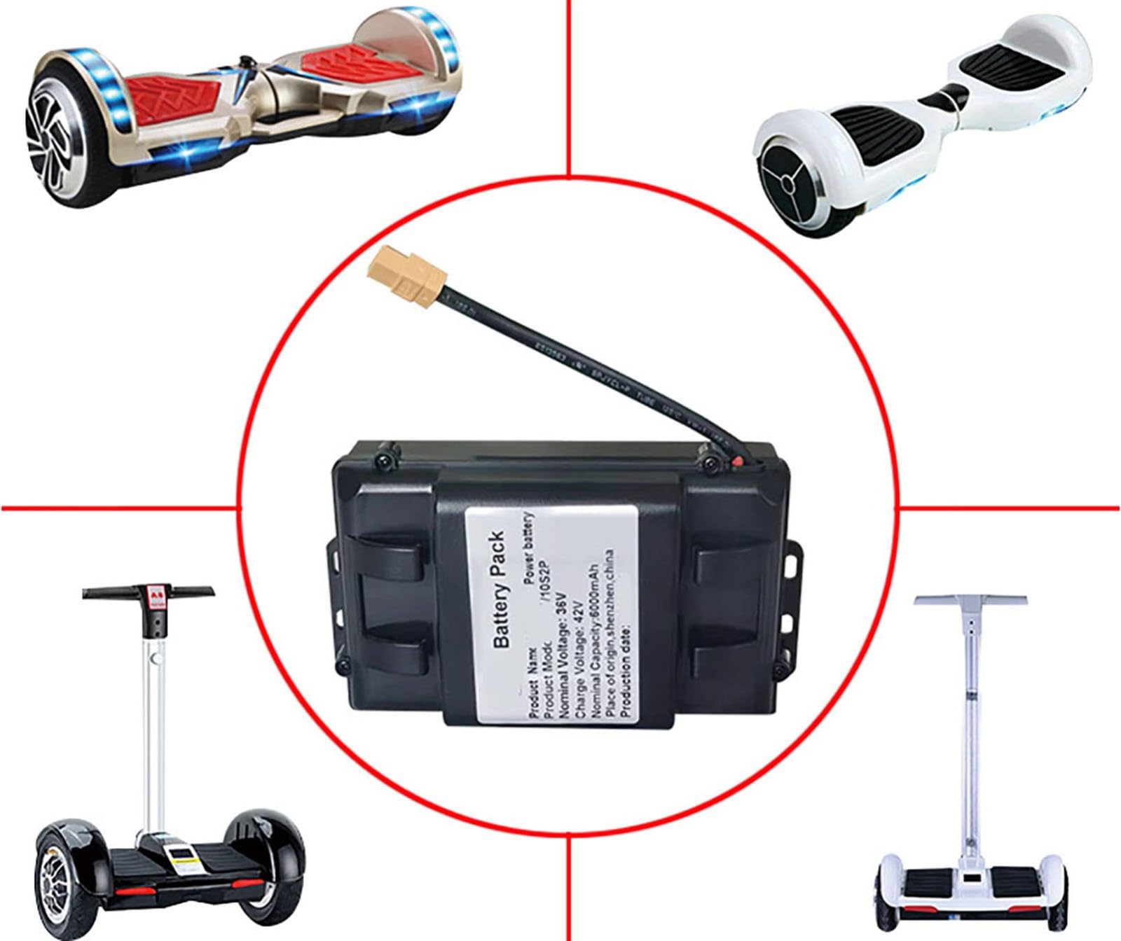 Batterie De Remplacement 36V 4.4 Ah pour Hoverboard, Batterie Rechargeable 36V 4400Mah pour Scooters Électriques/Planches Auto-Équilibrées