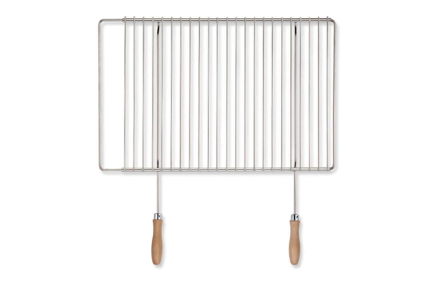 DEOS Griglia in Acciaio Inox Europeo AISI304 Regolabile 50-70x37cm - Griglia per Camino a Legna e Interno - Manici in Legno - Ideale per Caminetti da Giardino - Griglia Barbecue - Graticola Flessibile