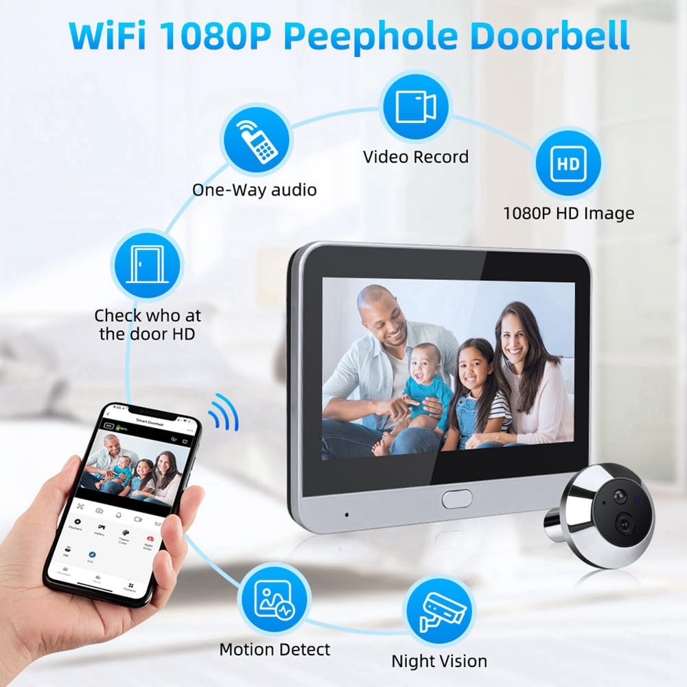 Tuya Kamera z wizjerkiem do telefonu komórkowego z monitorowaniem zdalnym Wi-Fi HD, bezprzewodowy wideodomofon z interkomem wideo