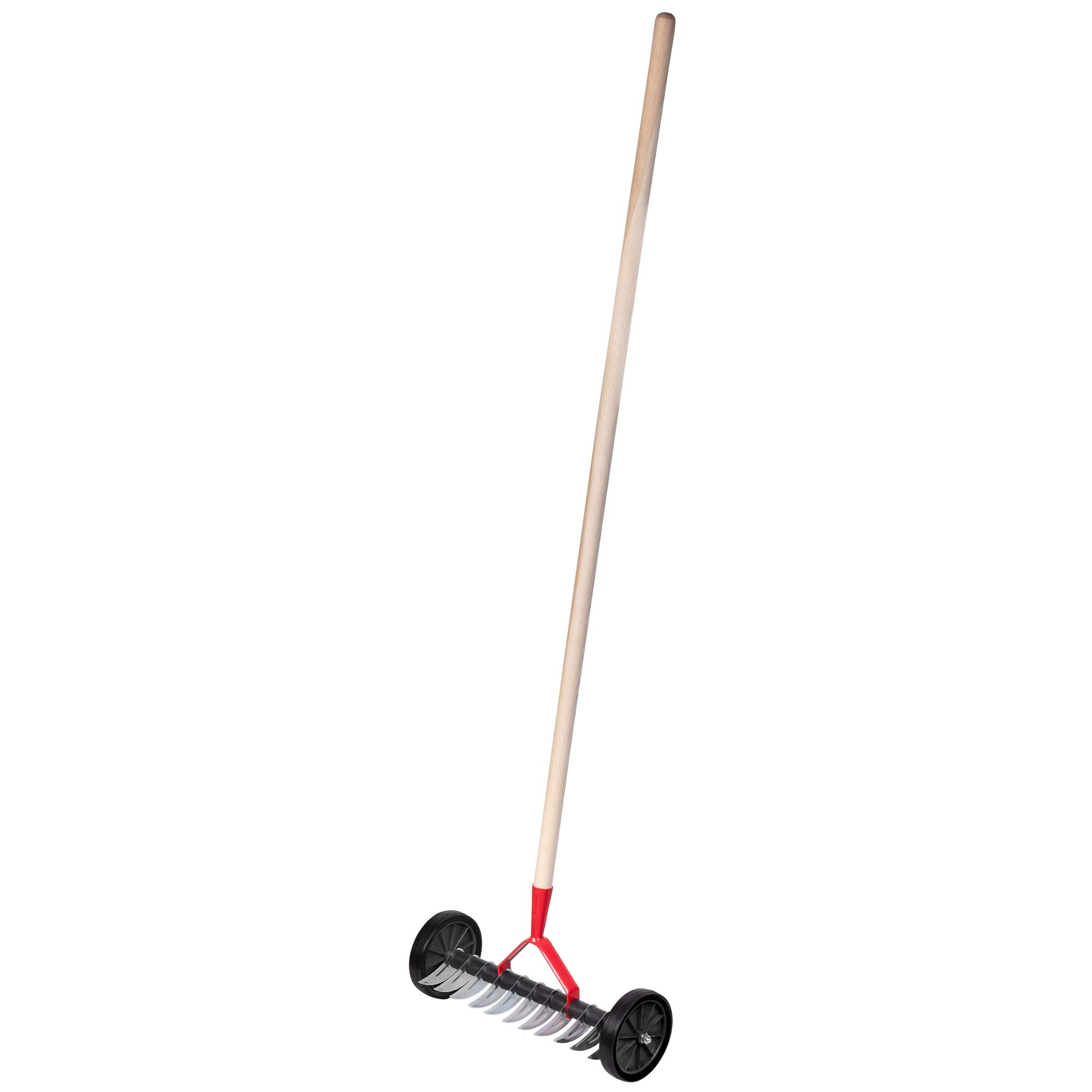 KADAX Aireador de césped con ruedas, garra de jardín para césped, jardín, musgo, rastrillo de corte de metal, escarificador manual, accesorios de jardín, aireador de césped, cultivador (con tallo)