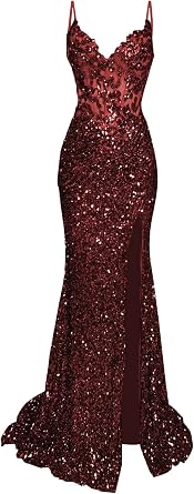 HANVAIOS Sparkly Sequin Prom Dresses Long Mermaid Spaghtti Straps Lace Applique Corset Formal Ball Gown