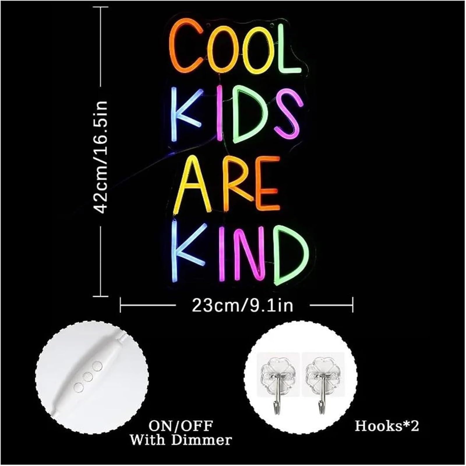 Insegna al neon COOL KIDS ARE KIND per decorazioni murali, insegne dimmerabili 23 cm × 42
