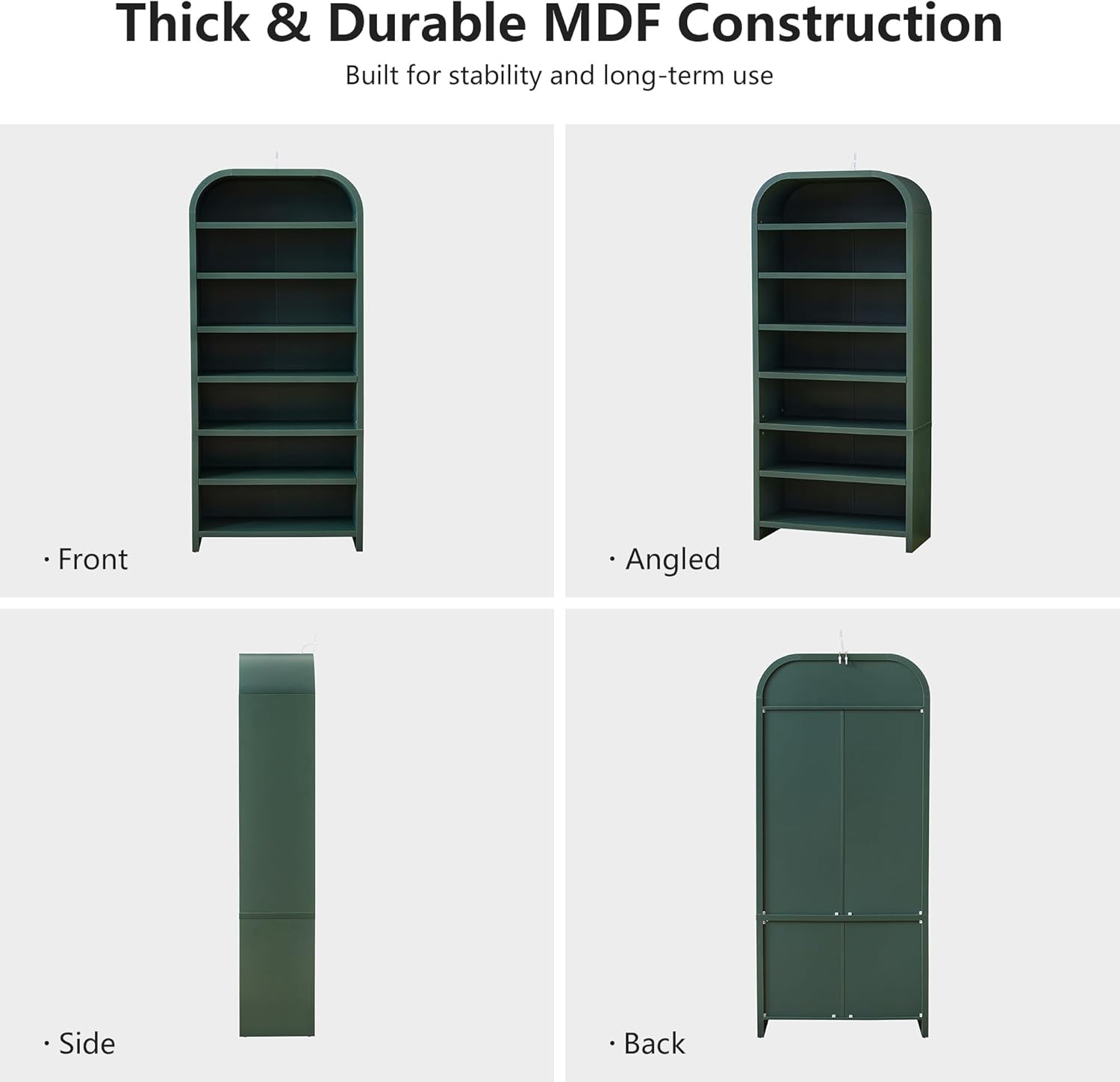 LEVNARY 70" Tall Arched Bookcase, 7-Tier Freestanding Storage Cabinet with Adjustable Shelves, Thick MDF Bookshelf for Bathroom Living Room Bedroom (Green)