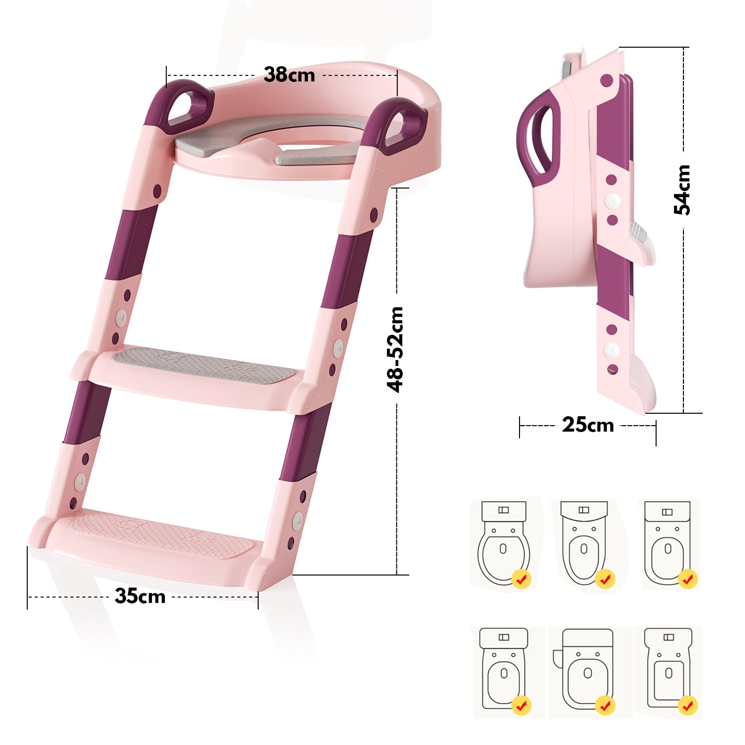 Allenatore per vasino per bambini, Tavoletta Bagno, Seduta Water, pieghevole, regolabile in altezza, con scale antiscivolo e cuscino morbido