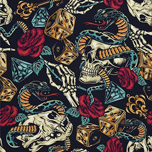 HEKO PANELS Tela Para Tapizar Impermeable Por Metro Telas Tintada Para Sofas Gruesa Resistente Al Desgaste Antimanchas Sillas Loneta Estampada Cráneo Calavera Serpientes 1 Metro 155 x 100 cm