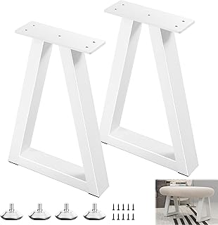 16 Inch Metal Table Legs, Trapezoid Bench Legs Coffee & Side Table Feets for DIY Furniture Office Desk Chair Stool Feets, Set of 2 (H16 x W10.8,White)