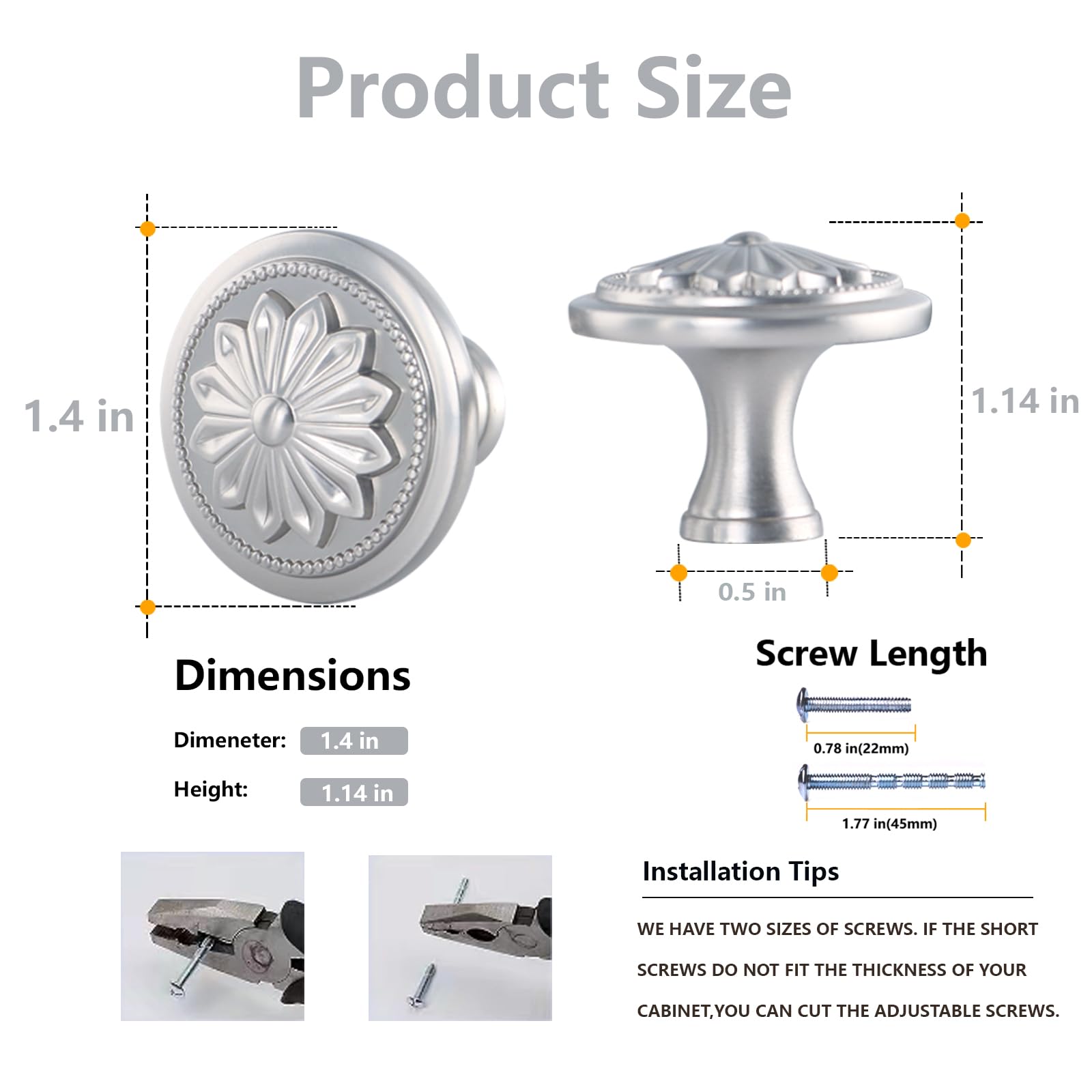 4 Pack Brushed Nickel Cabinet Hardware Knobs Round, 1-2/5"Satin Nickel Handles for Kitchen Cabinets and Drawers Nickel Drawer Pulls Dresser Knobs — Amazon image 2