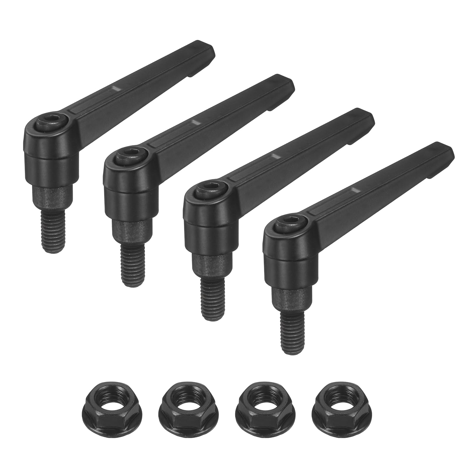 sourcing map 4Pcs Adjustable Clamping Lever Handles, M8x16mm Zinc Alloy Male Thread Stud Knobs with Nuts Quick Release Bolt Rotating Screw Handles for Lathes Woodworking, Black