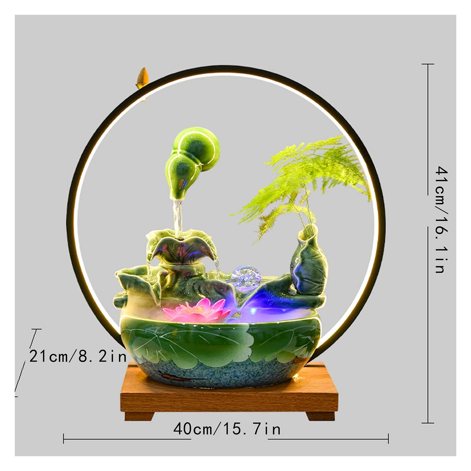 Fontana Da Tavolo Feng Shui Con Buddha - Cascata D'Acqua, LED Colorati, Per Relax Casa/Ufficio