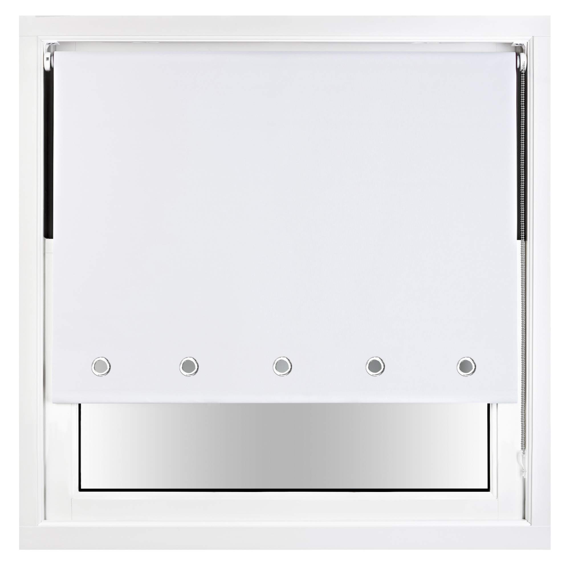 FURNISHED Blackout Roller Blind with Round Eyelets & Metal Fittings Trimmable - White, 95W x 165H cm