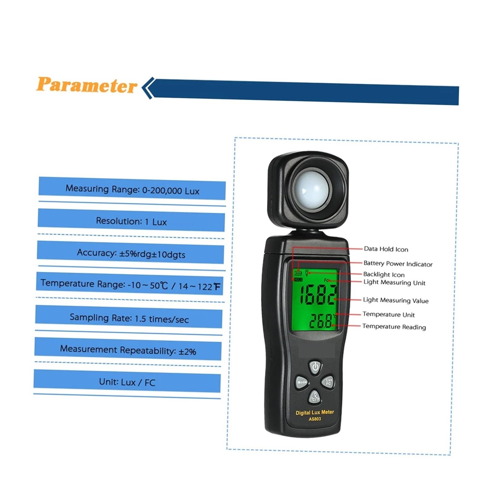 Probador de luz Digital Mini luxómetro Digital con Pantalla LCD, luminómetro de Mano, fotómetro, medidor luz, 0-200000 Lux