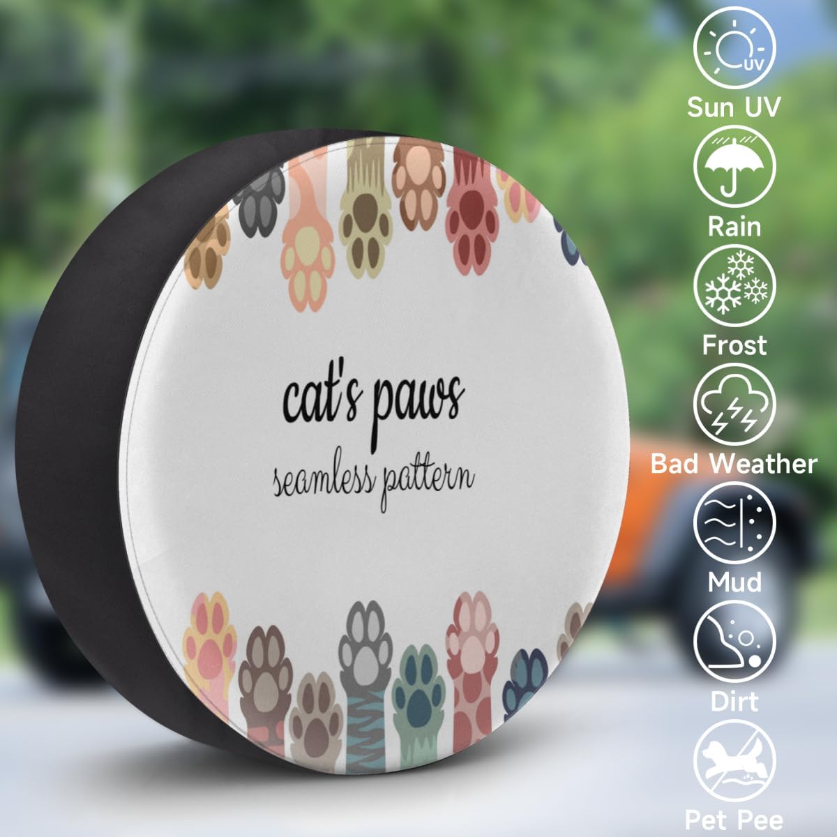 Cats Paws Tire Covers Portable Spare Tire Cover Soft Durable Waterproof Dustproof 3 Sizes 14 15 16 Inches for Car Truck SUV Trailer Camper