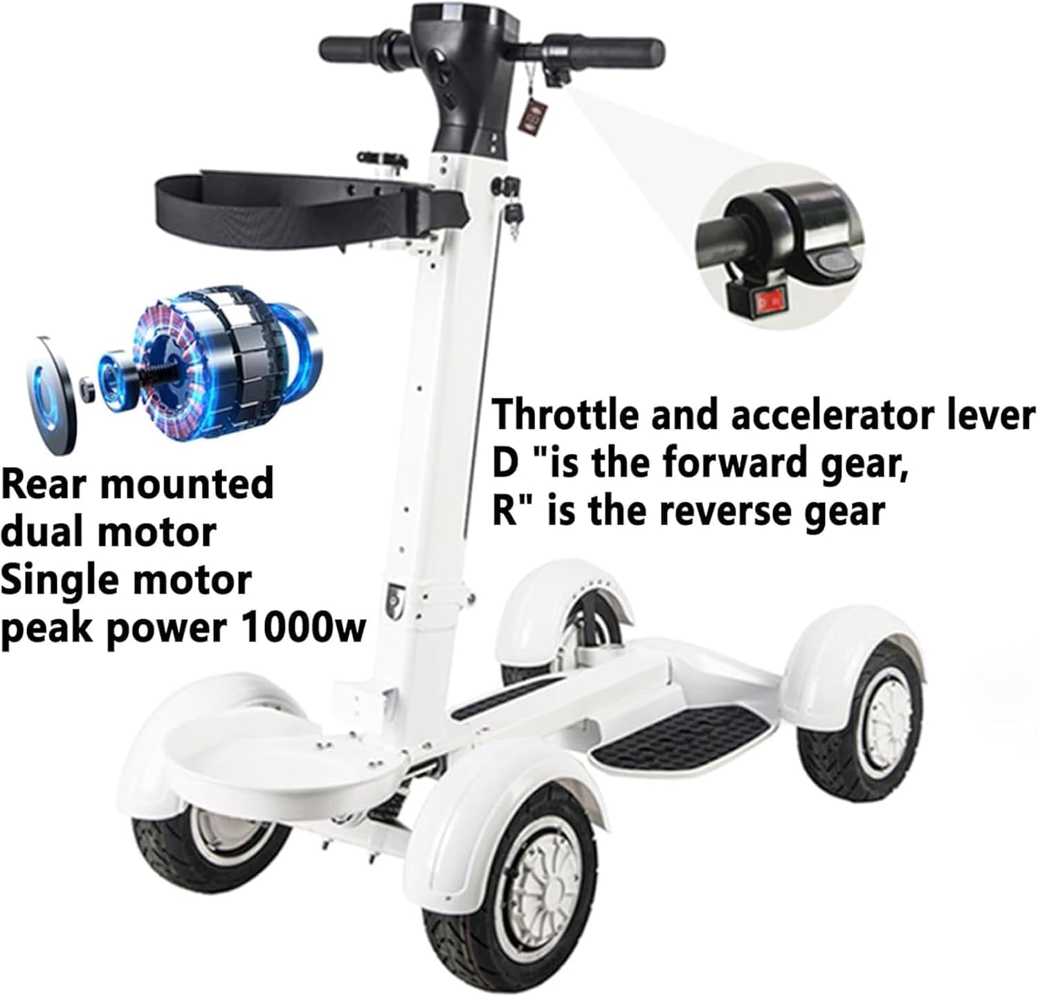 Poussette Golf Électrique avec Pédale,Scooter Golf Plié À 4 Roues avec Poignée,Support Marche Avant/arrière, Stationnement en Pente Facile, Portée Jusqu'à 30km,Charge 200kg, pour Terrain
