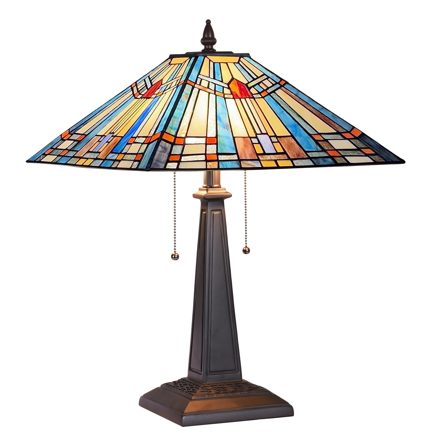 Tiffany Table Lamp 16" Wide Handmade Stained Glass Lamp Shade 2 Light Blue Mission Style Vintage Table Lamp for Living Room Bedroom