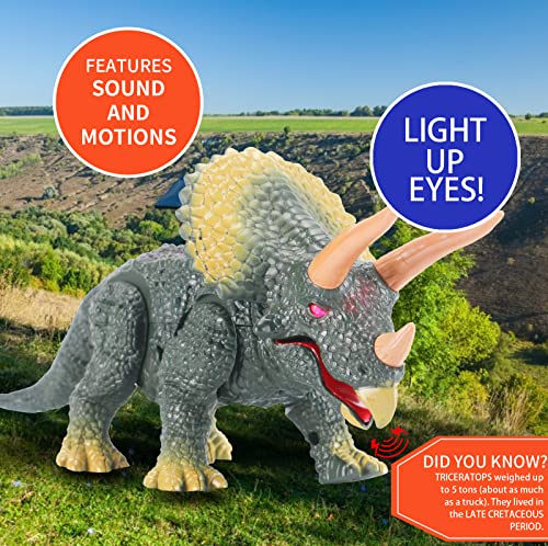 Liberty Imports Kids Rc Triceratops Led Infrared Remote Control Toy, Remote Control Dinosaur With Realistic Roaring Sounds & Lights, Battery Operated Moving Dino Robot #TOP3
