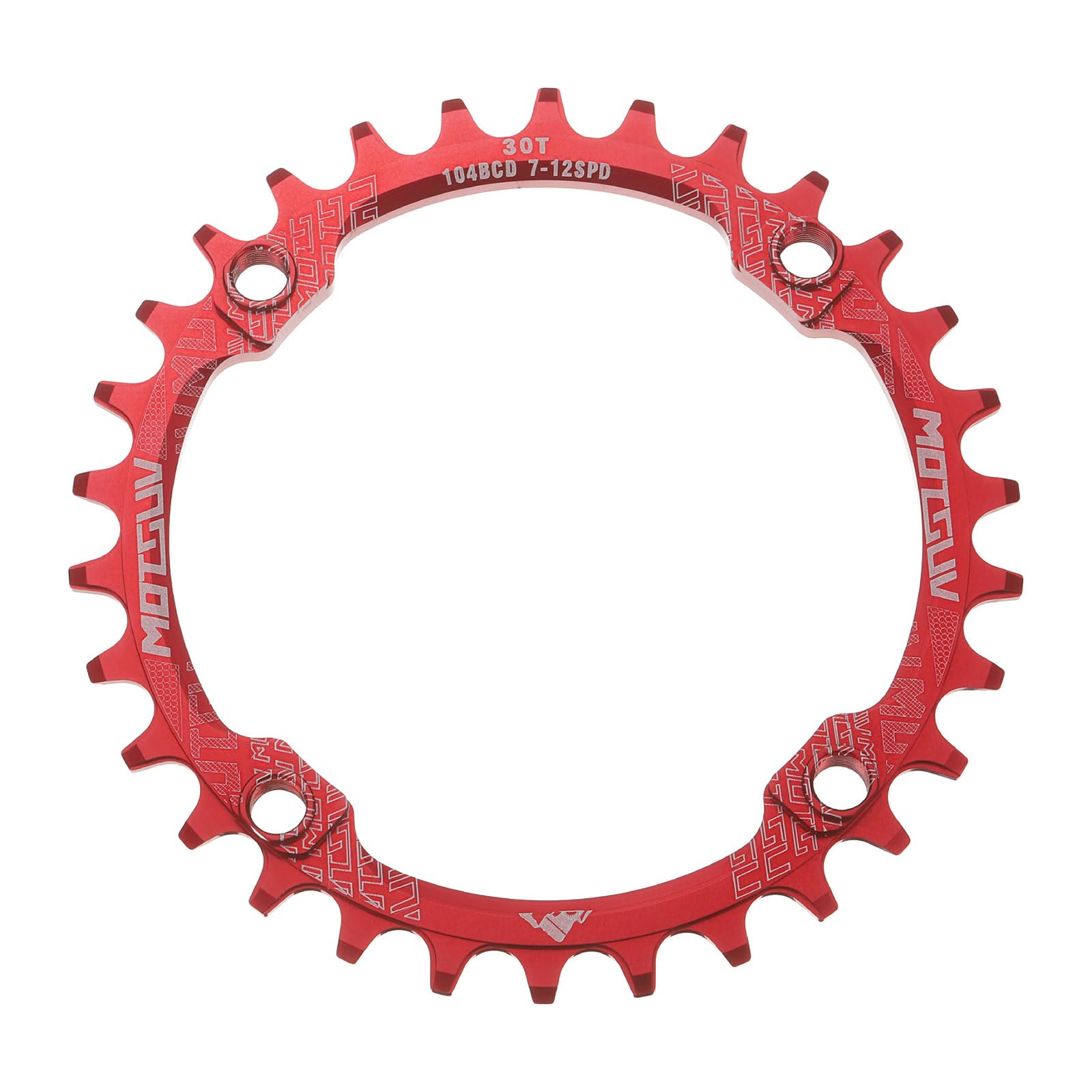 sourcing map 104BCD Bike Chainring 30T 7/8/9/10/11 Speed 125mm Diameter Round Aluminum Narrow Wide Tooth Bike Chainwheel for MTB Road Bike, Red