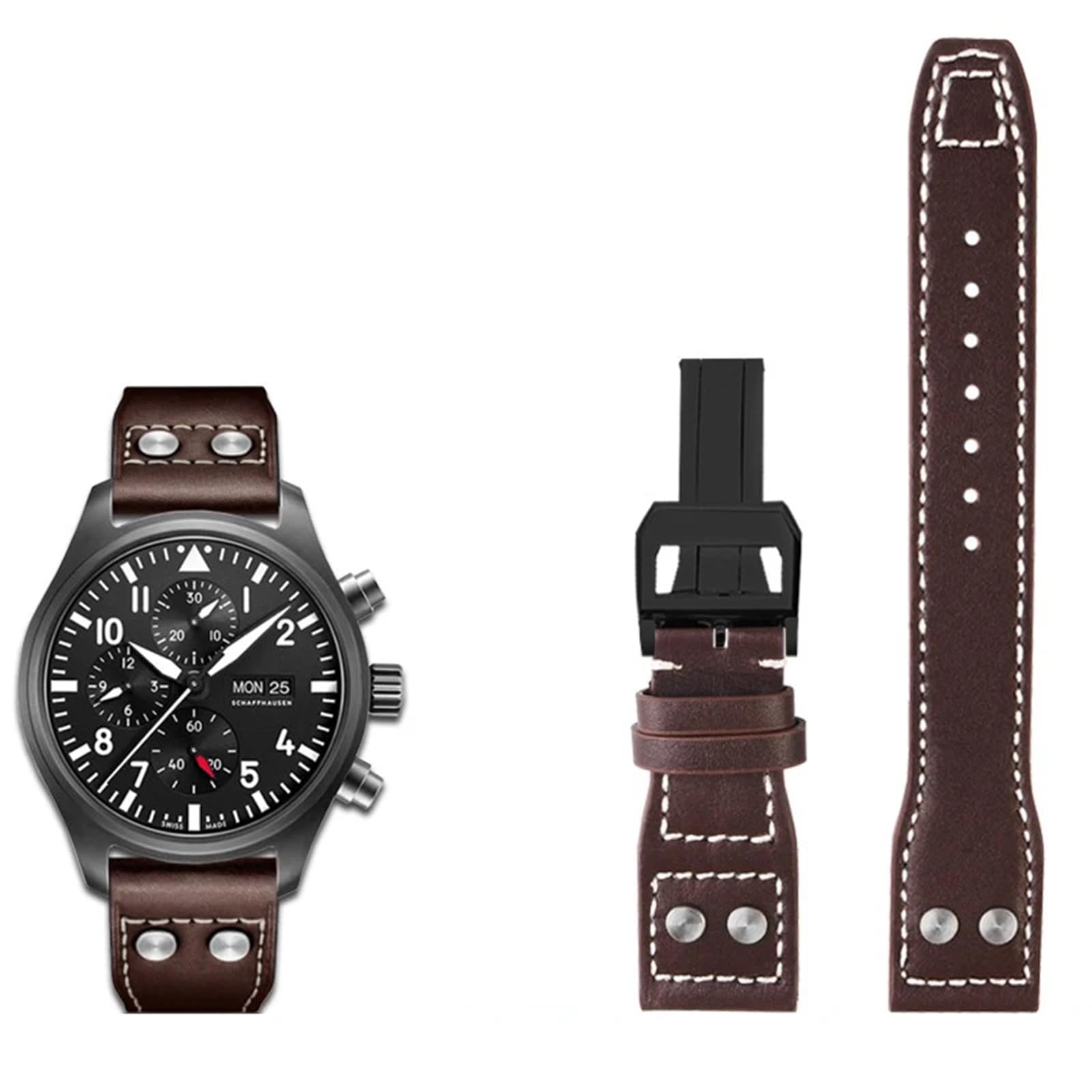 Pasek do zegarka z prawdziwej skóry, 20, 21, 22 mm, pasuje do IWC Big Pilot Spitfire, brązowy, czarny, niebieski, skóra bydlęca