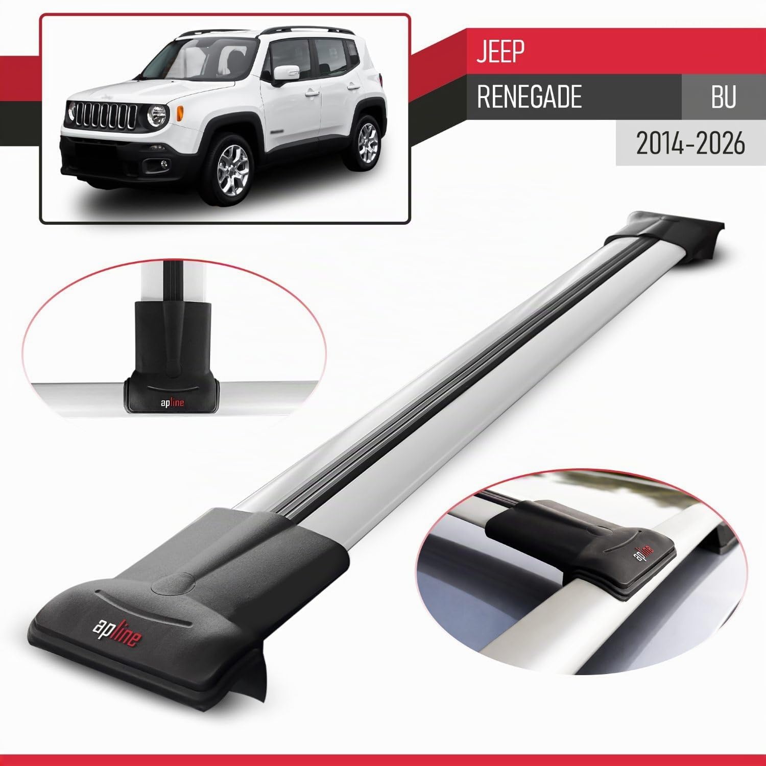 RE&AR Tuning Compatibile con Jeep Renegade (BU) 2014-2025 FLY Model Barre Tetto Portapacchi Auto Barre Portatutto Grigo Alluminio 2 Barre