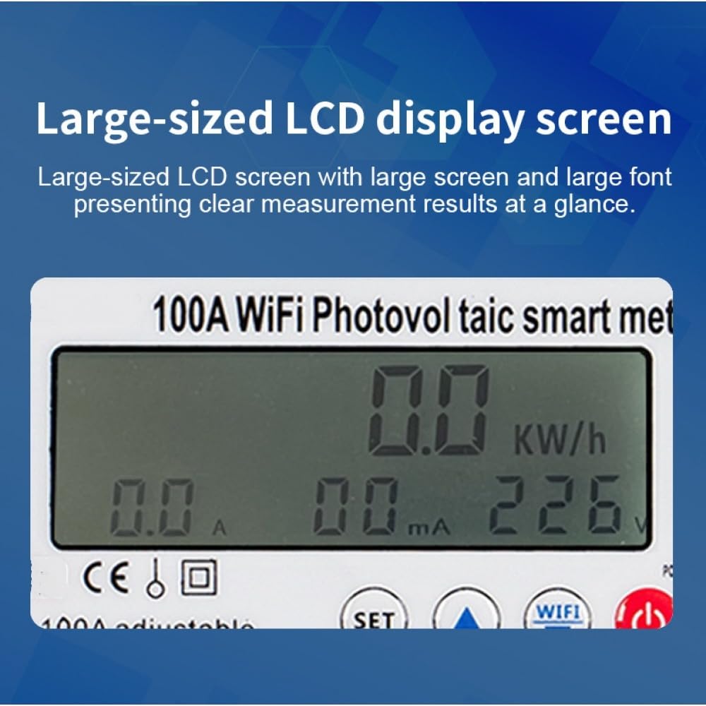 Contatore Elettrico Intelligente WiFi 100A, Misurazione Energia Bidirezionale/Controllo Remoto/Protezione da Sovratensione e Sottotensione, Monitor di Potenza Monofase 4P 110/220V