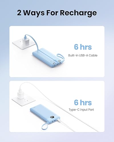 Miniatura 6 de Cargador portátil de 10000 mAh, banco de energía delgado con cables integrados, paquete de batería 5 salidas 2 entradas pantalla LED compatible con