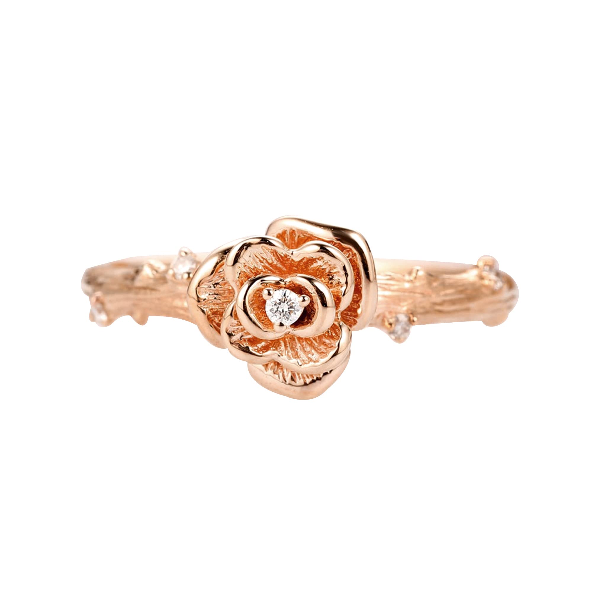 Kardy Unique Moissanite Solid 10K/14K/18K Yellow/Rose Gold 925 Silver Wedding Engagement Flower Ring for Women with Certificate