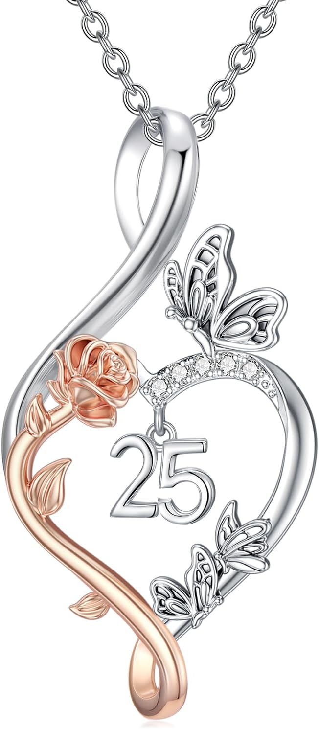 TOUPOP Gifts for Her Rose Heart Infinity Necklace 925 Sterling Silver Heart Butterfly Sweet Jewelry Anniversary Valentines Day Birthday Gifts Women Girlfriend Wife Mom Grandma