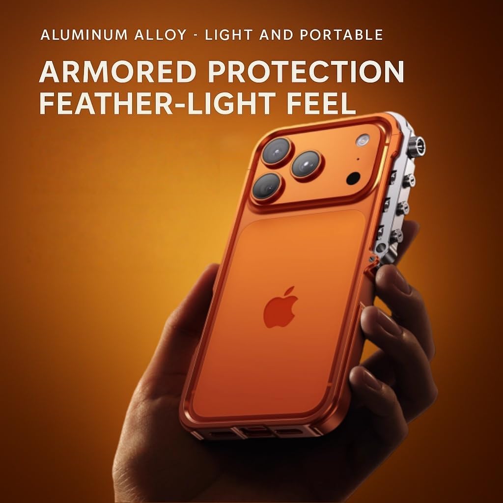 Metal Frame Case for iPhone 17 Pro / 17 Pro Max, Mechanical Arm Design Aluminum Alloy Bumper, Backless Heat-Dissipation Structure, Shockproof Slim Protective Cover(Blue,17 Pro Max)