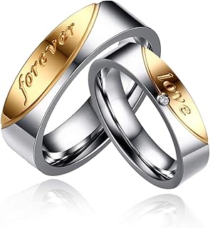 Uloveido A Pair of Titanium Gold Forever Love Double Couples Promise Rings 6mm Men and 5mm Women Wedding Bands Set Gift CR058