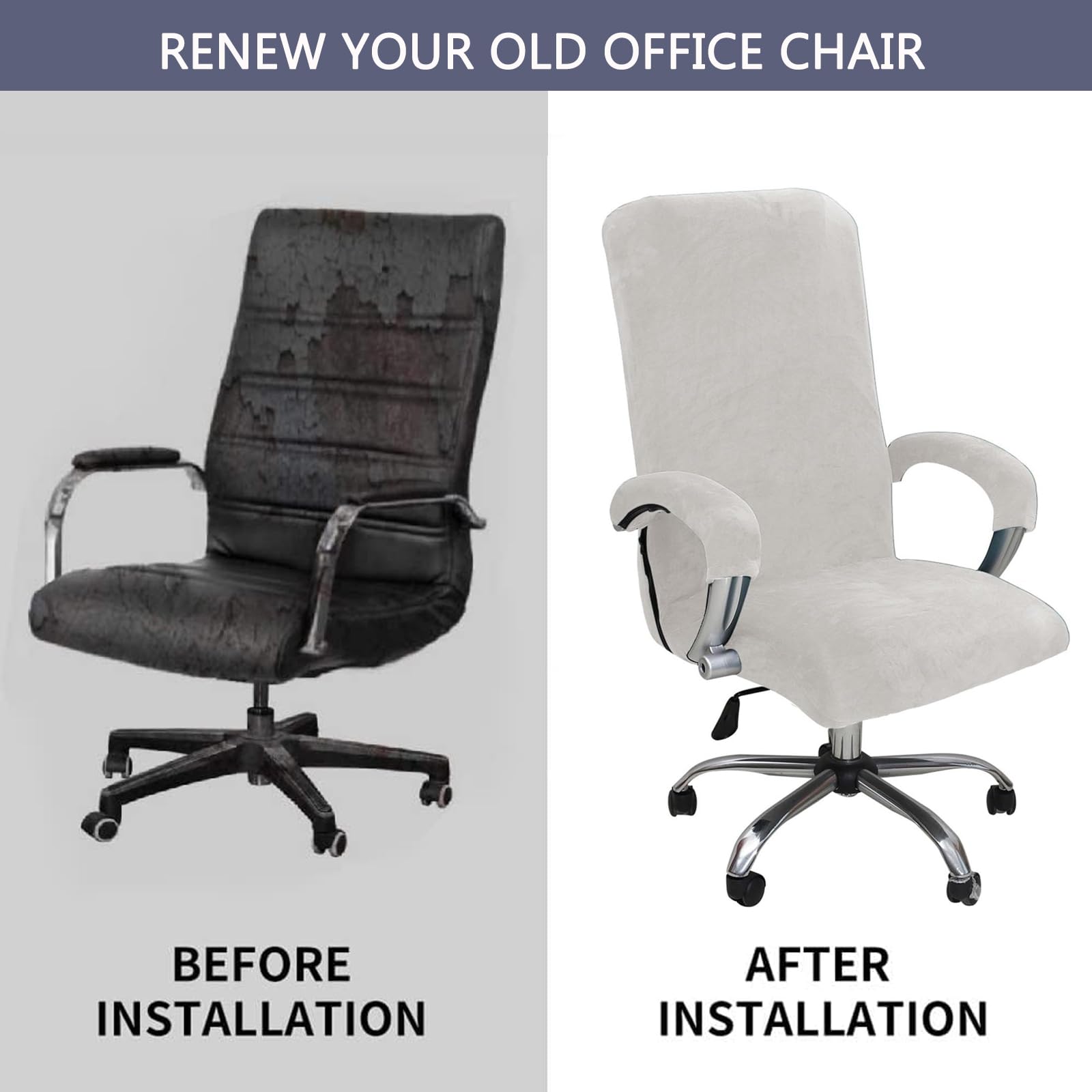 Coprisedia da ufficio in velluto, antiscivolo, elastico, per sedie da scrivania, elegante, bianco e marrone, extra large e facile da pulire