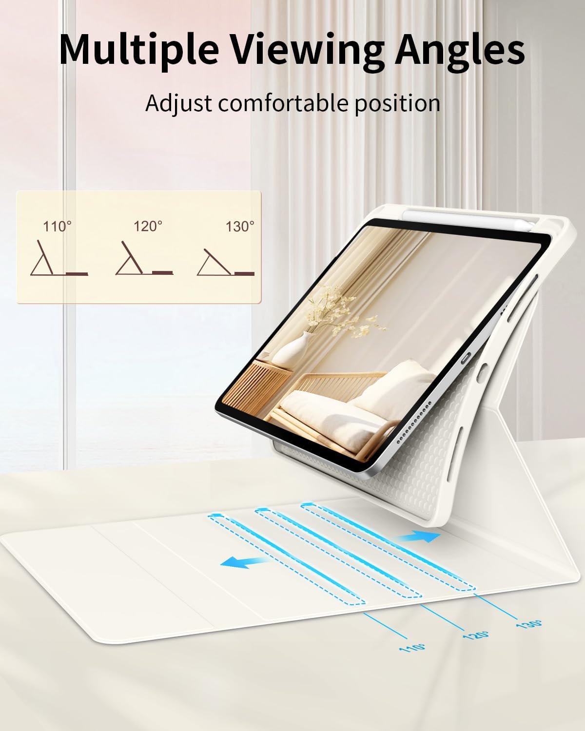Case with Keyboard for iPad (A16) 11th / 10th Generation 11 inch 2025/10.9 inch 2022, 7 Colors Backlit Detachable Keyboard, Stand Folio Keyboard Cover with Pencil Holder, Cream White