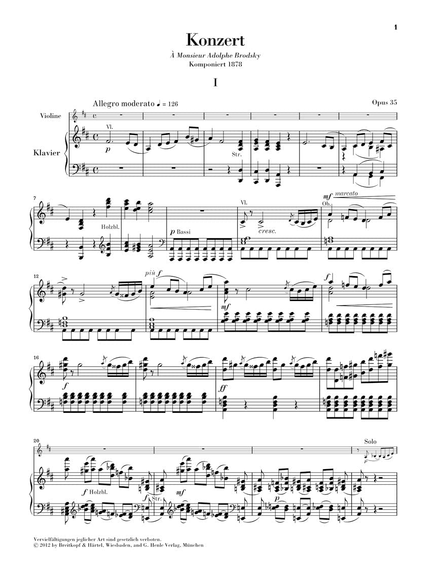Pyotr Ilyich Tchaikovsky: Violin Concerto Op. 35 (Violin and Piano). Partituras para Violín, Acompañamiento de Piano