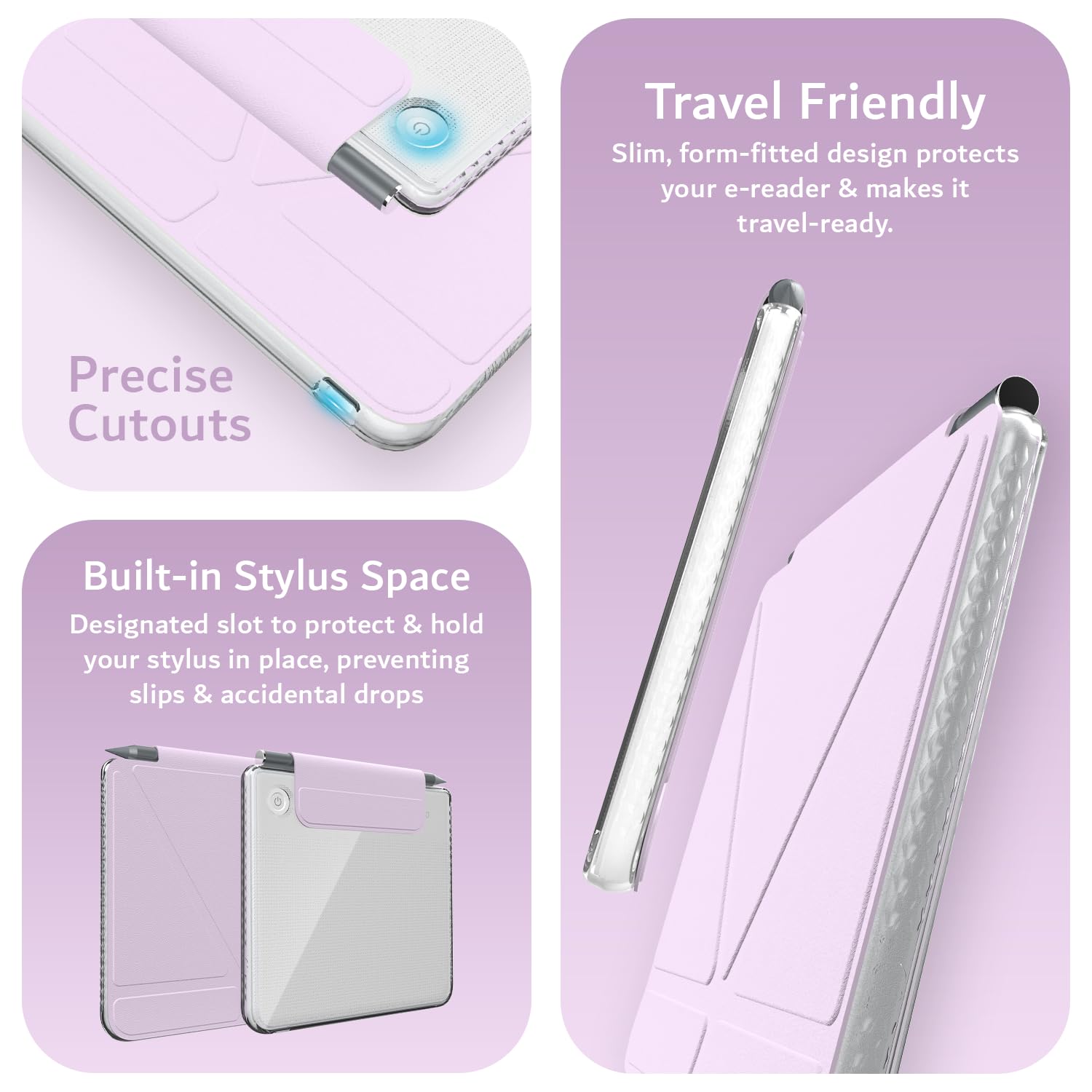 TUDIA M-FLIP Detachable Clear Magnetic Case for Kobo Libra Colour (2024) - [Auto Wake/Sleep] Shockproof Slim Transparent Back Magnetic Fold Cover with Stylus Holder (Purple) — view 9